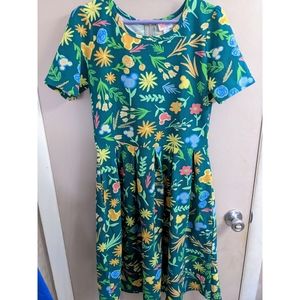Lularoe Green Amelia Mickey Mouse and flowers dress